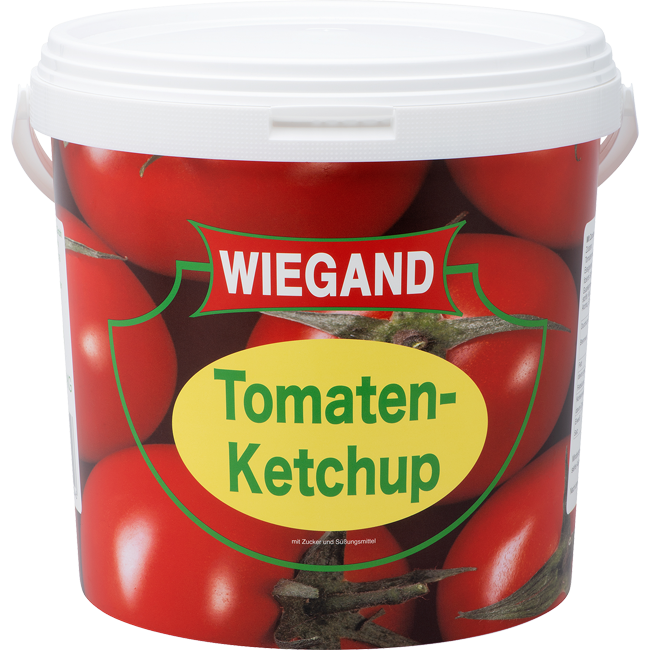Wiegand & Sohn Tomatenketchup in der 875 ml Tube und im 10 kg Großgebinde-Eimer erhältlich.